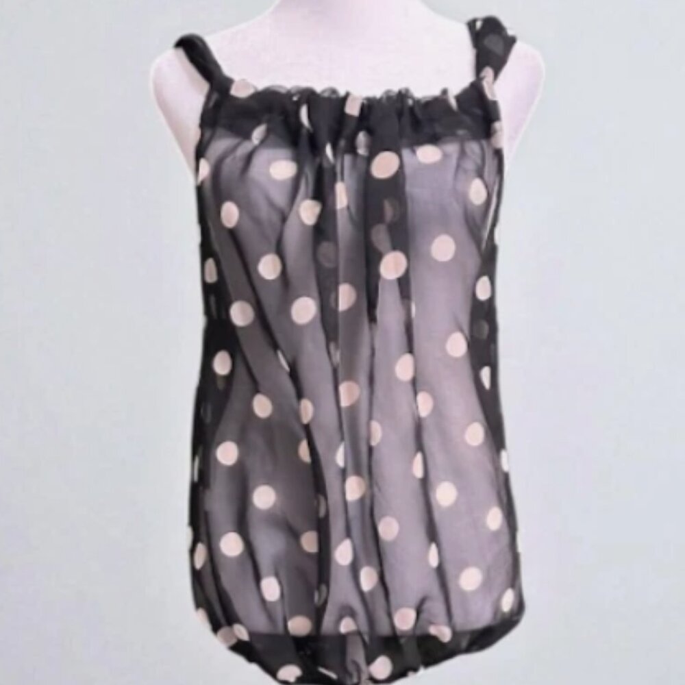 Classic Women's Sheer Black Polka Dot Sleeveless Blouse Size: M/L - Picture 2 of 8
